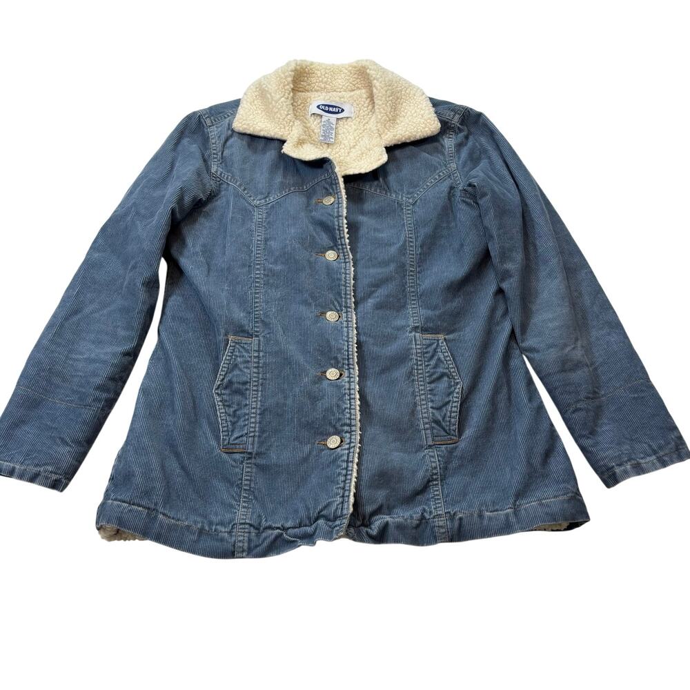 Vintage Y2K Old Navy Sherpa Lined Jacket Coat, Womens Size M, Blue Corduroy
